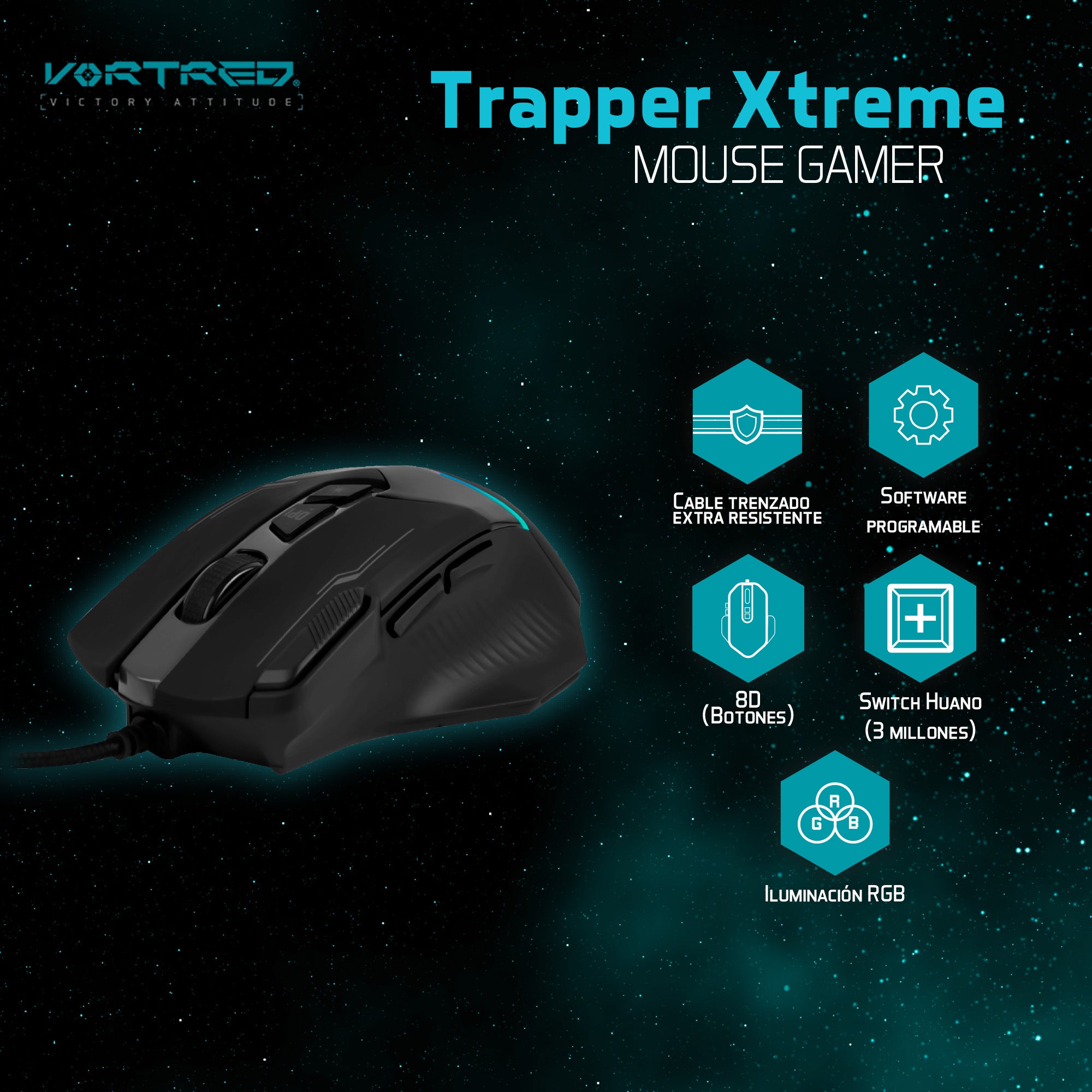 Mouse Gamer Alámbrico Resolución 7200 DPI Trapper Extreme | VORTRED